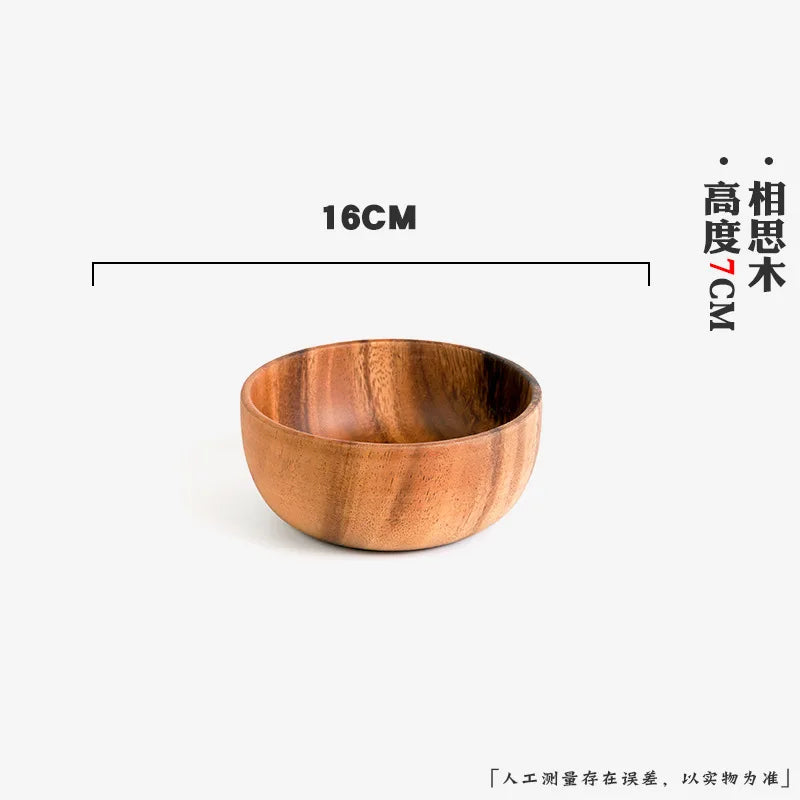 Extra Large Solid Wood Bowl & Tray Set Round Wooden Salad Bowl Ramen Mixing Bowl Natural Wood Tableware