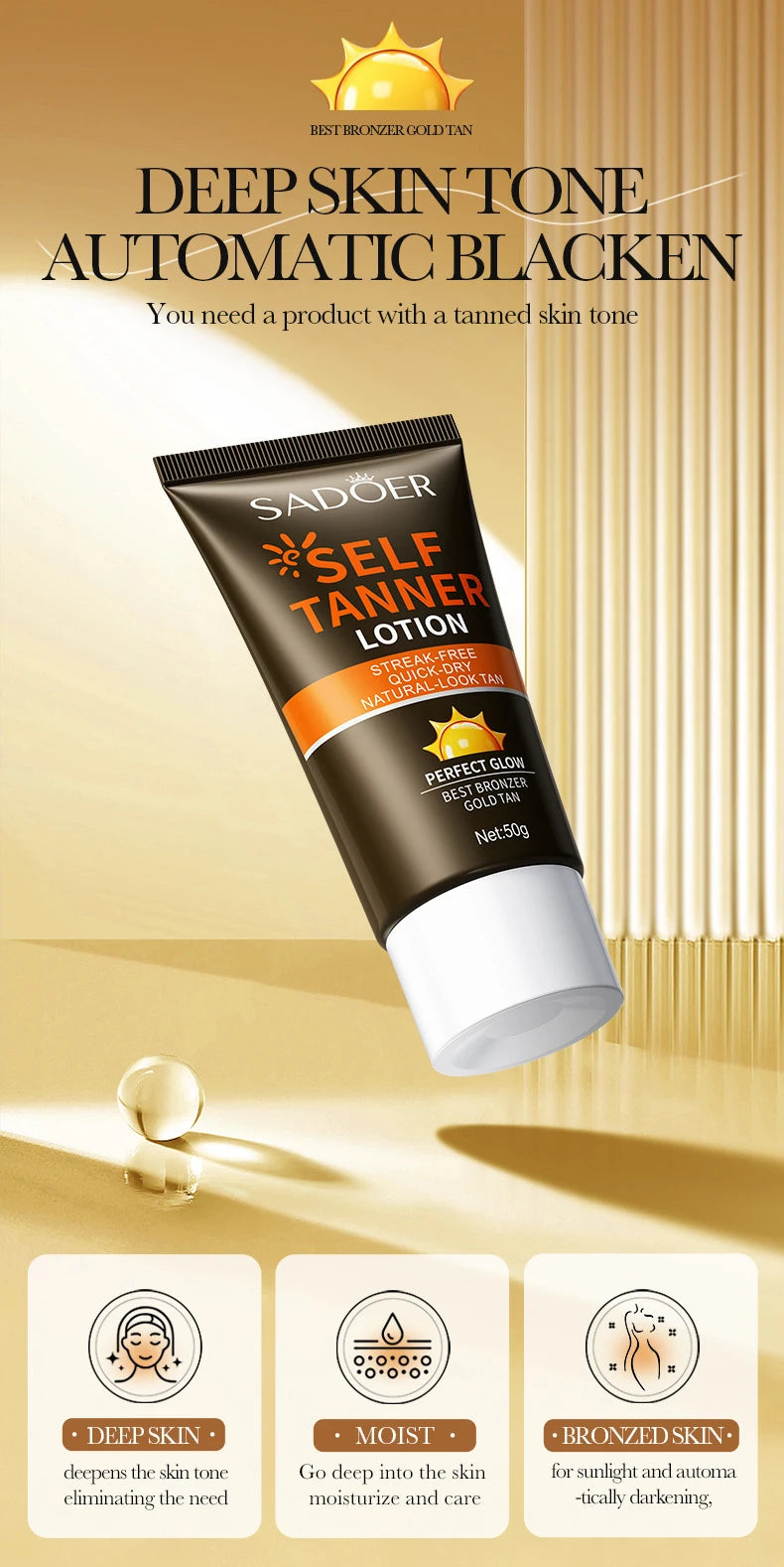 Self-Tanning Lotion for Body & Face – Deep Moisturising Sun Protection Cream
