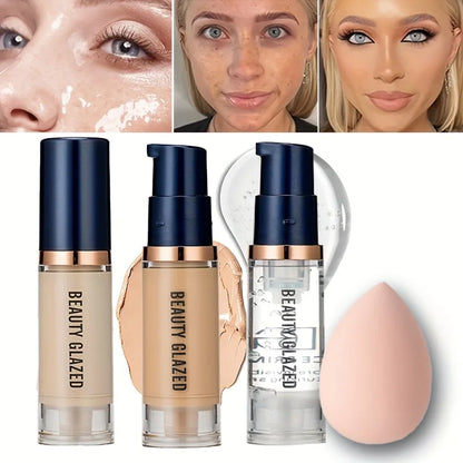 3-Piece Face Makeup Set – Matte Waterproof Liquid Foundation Primer & Makeup Puff