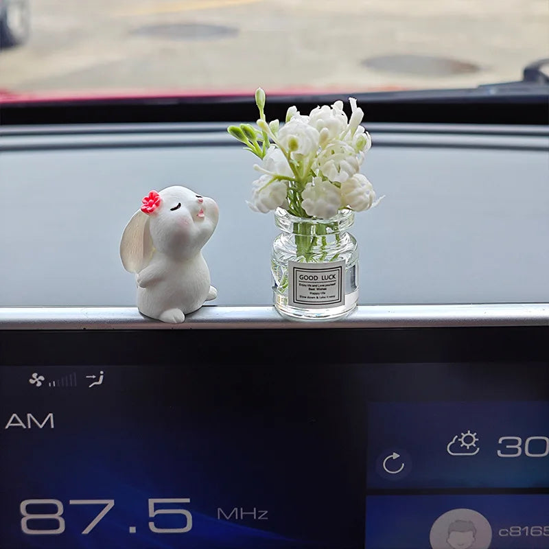 Car Dashboard Vase – Cute Mini Resin Flower Pot with Healing Doll Ornament