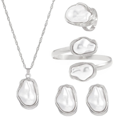 Trendy Baroque Pearl Necklace, Bracelet & Ring Set – Wedding & Party Jewellery for Women