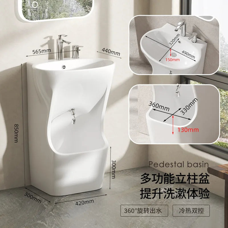 Ceramic Column Washbasin with Integrated Mop Pool and Double Balconies