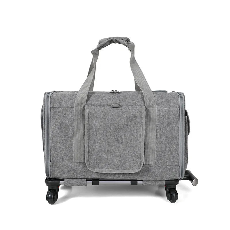 Silent Large Capacity Cat Bag Portable Foldable Pet Suitcase Universal Wheels Breathable Pet Travel Backpack