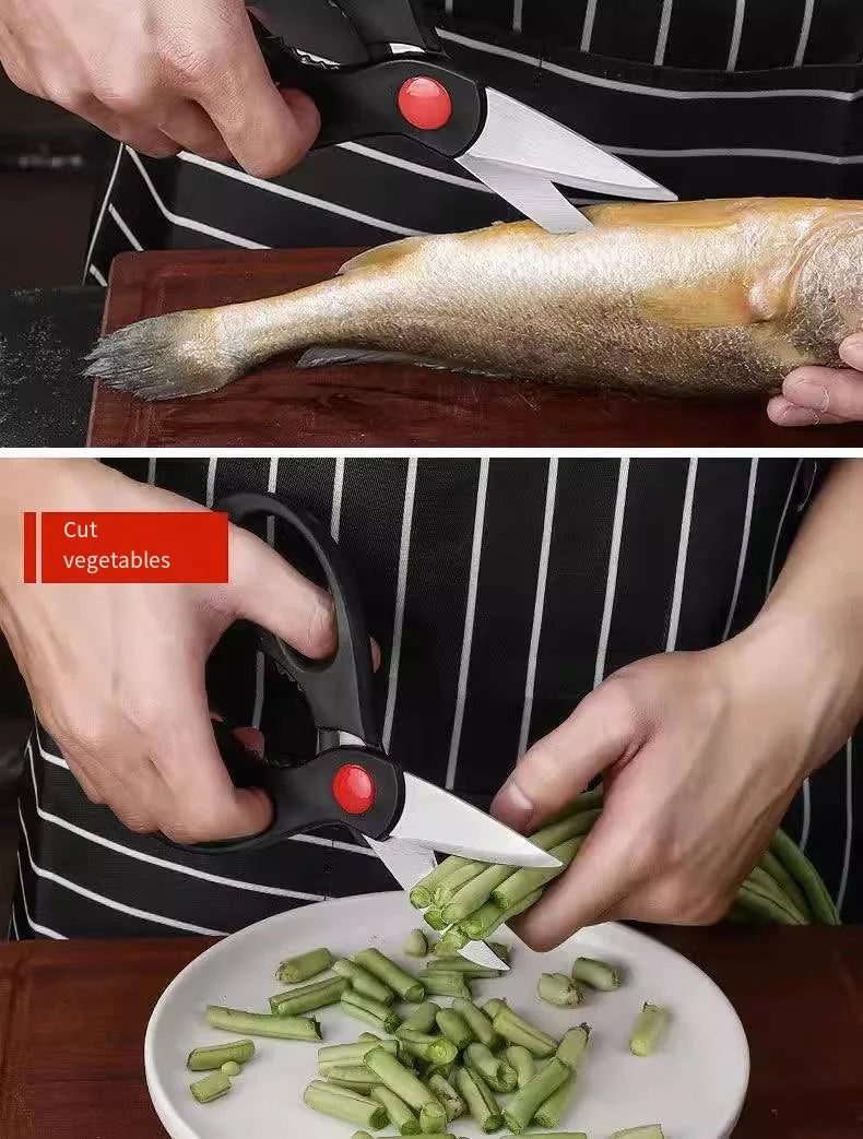 Stainless steel kitchen scissors Multi-functional strong chicken bone scissors can hold walnut hand scissors 3 sets