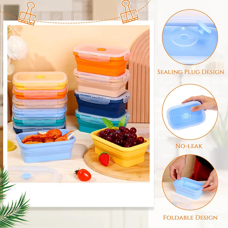 Collapsible Silicone Food Storage Containers – Stackable Lunch Box with Lid