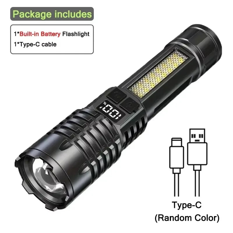 High Power Rechargeable LED Flashlight with COB Side Light