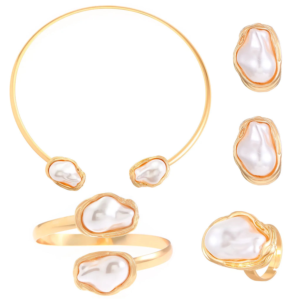 Trendy Baroque Pearl Necklace, Bracelet & Ring Set – Wedding & Party Jewellery for Women