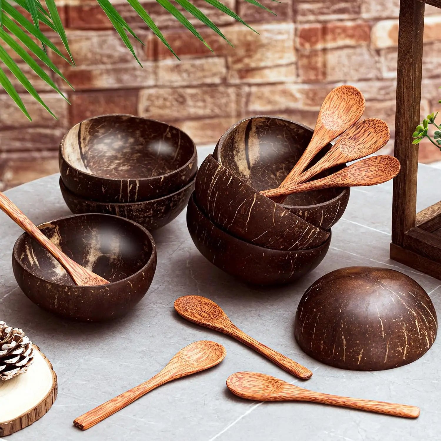 12-15cm Natural Coconut Bowl Serving Dishes Fruit Salad Wooden Reusable Utensils Polished Coconut Shell Bowls Breakfast Party