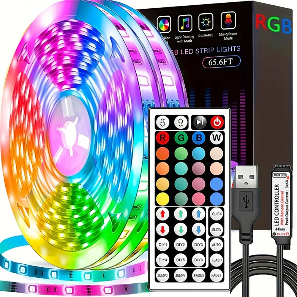 RGB LED Strip Lights with 44-Key Remote – USB 5V Colour Changing Light Strip for Bedroom TV Backlight & Party Decor