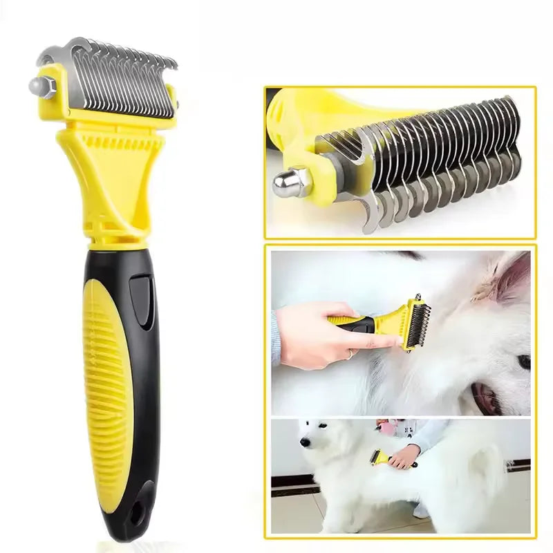 Double Sided Pet Grooming Brush – Undercoat Rake for Dogs & Cats