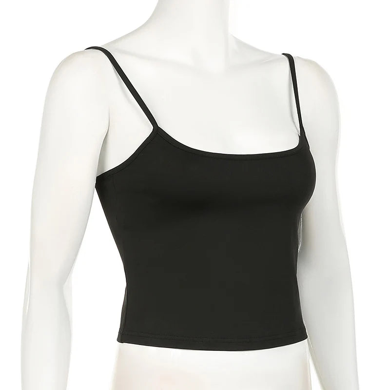 Basic Solid Camis Summer Casual Sleeveless Spaghetti Strap Top Women Harajuku All-match Cropped Tops y2k Vintage Clothing