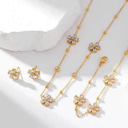 316L Stainless Steel White Zirconia Jewelry Set – Necklace, Bracelet & Earrings for Women