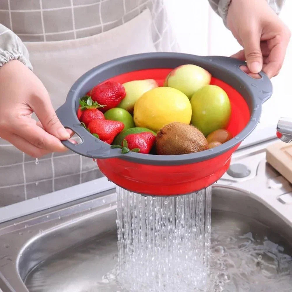 Collapsible Silicone Colander – Foldable Fruit & Vegetable Drain Basket