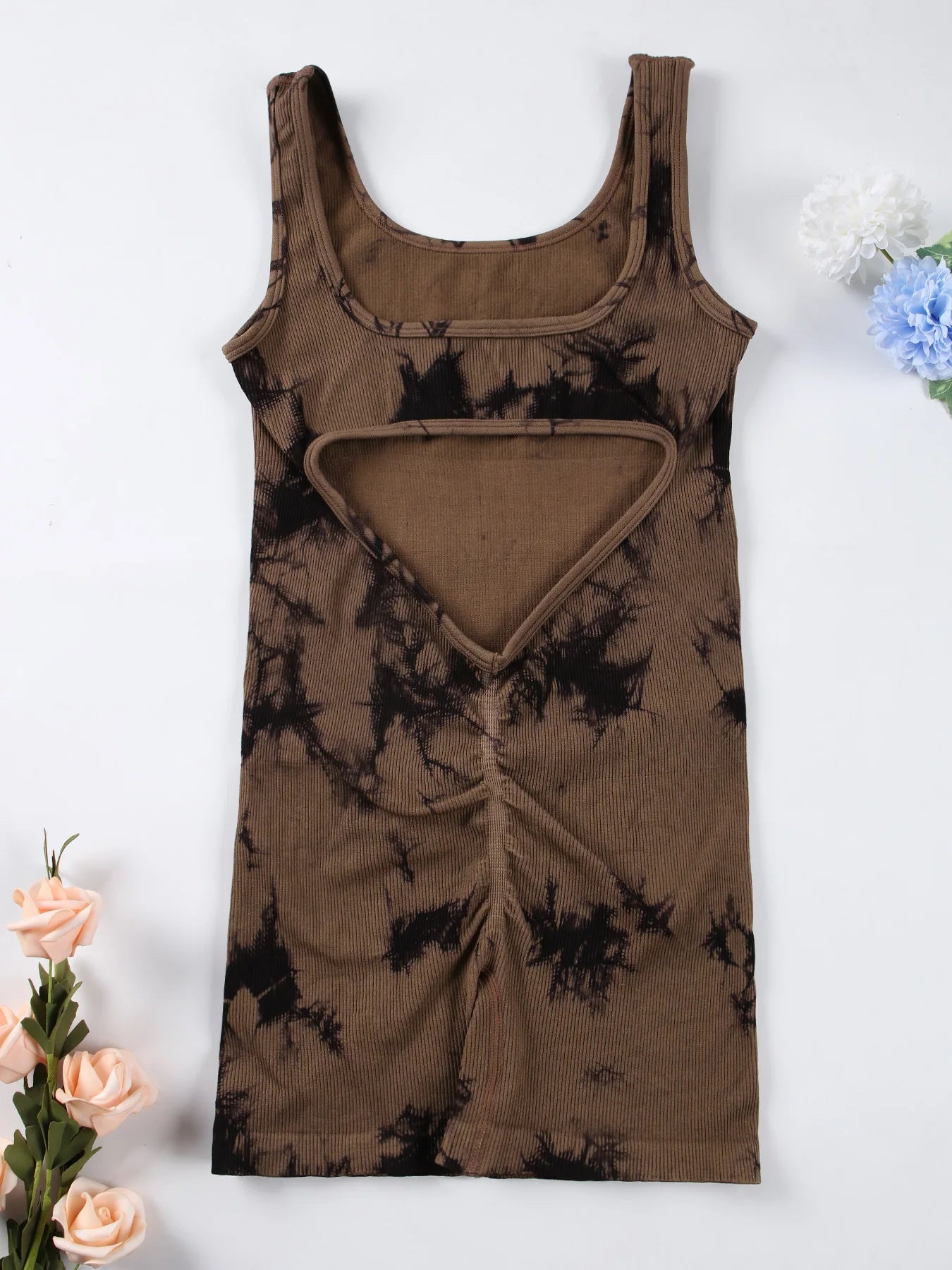 1PCS Backless Yoga Suit U Neck Sleeveless Sports Jumpsuit Solid Colour Threaded Stretch Women Bodysuit Without Bust Pads