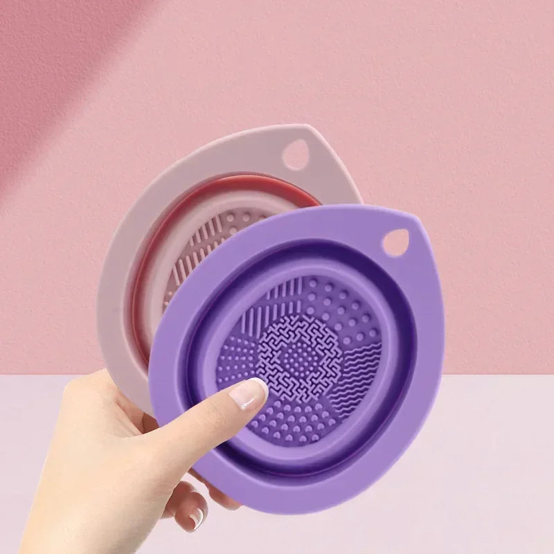 Silicone Makeup Brush Cleaner – Folding Powder Puff Cleaning Bowl for Eyeshadow Brushes