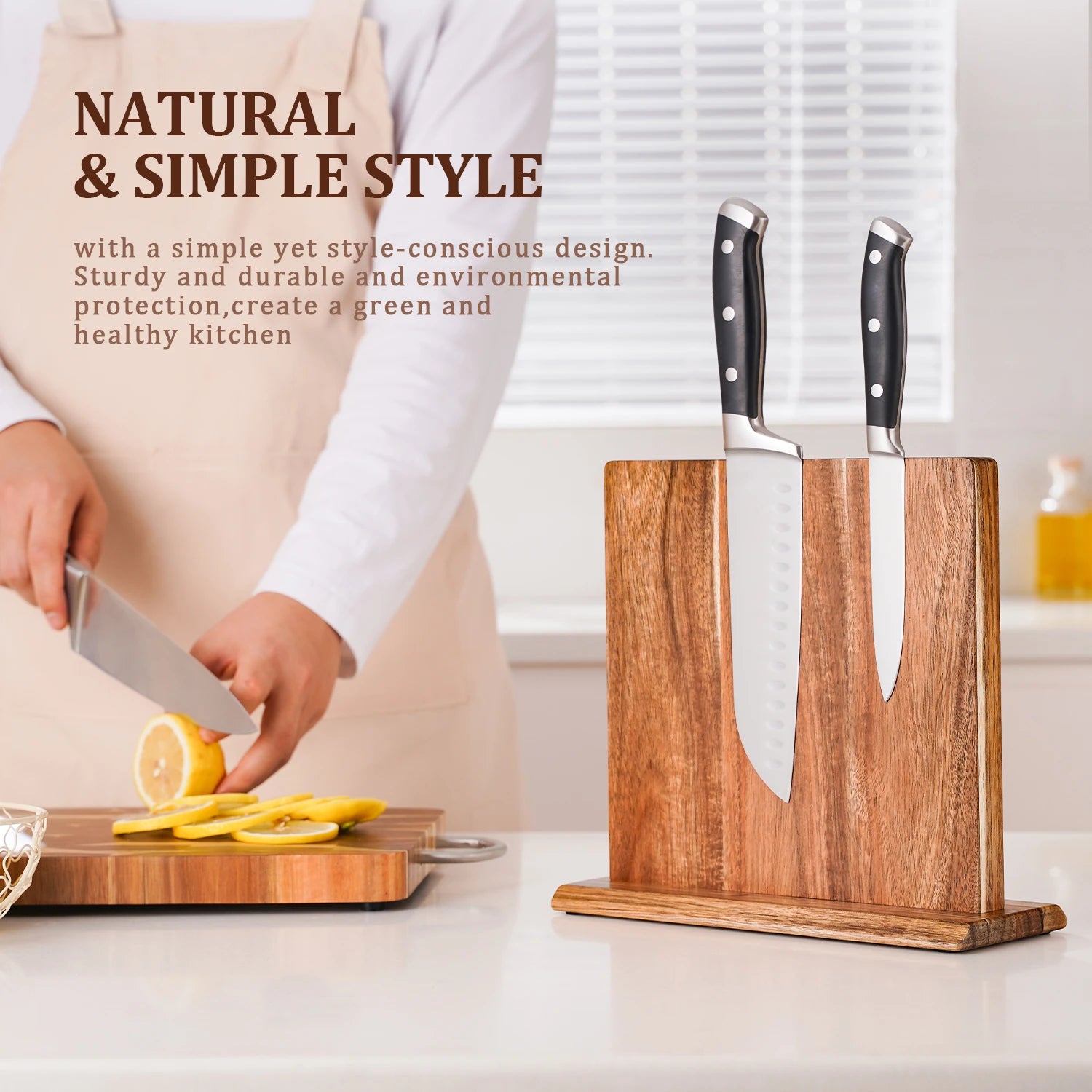 Acacia Wood Magnetic Knife Block Holder Strong Magnet Kitchen Knife Stand Rack Wooden Knife Storage