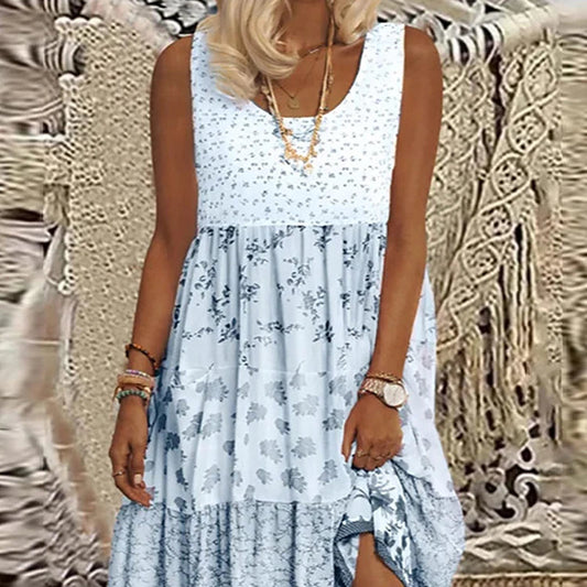 Plus Size Flowy Hawaiian Neck Sundress – Summer Beach Party Maxi Dress with Tassel Print