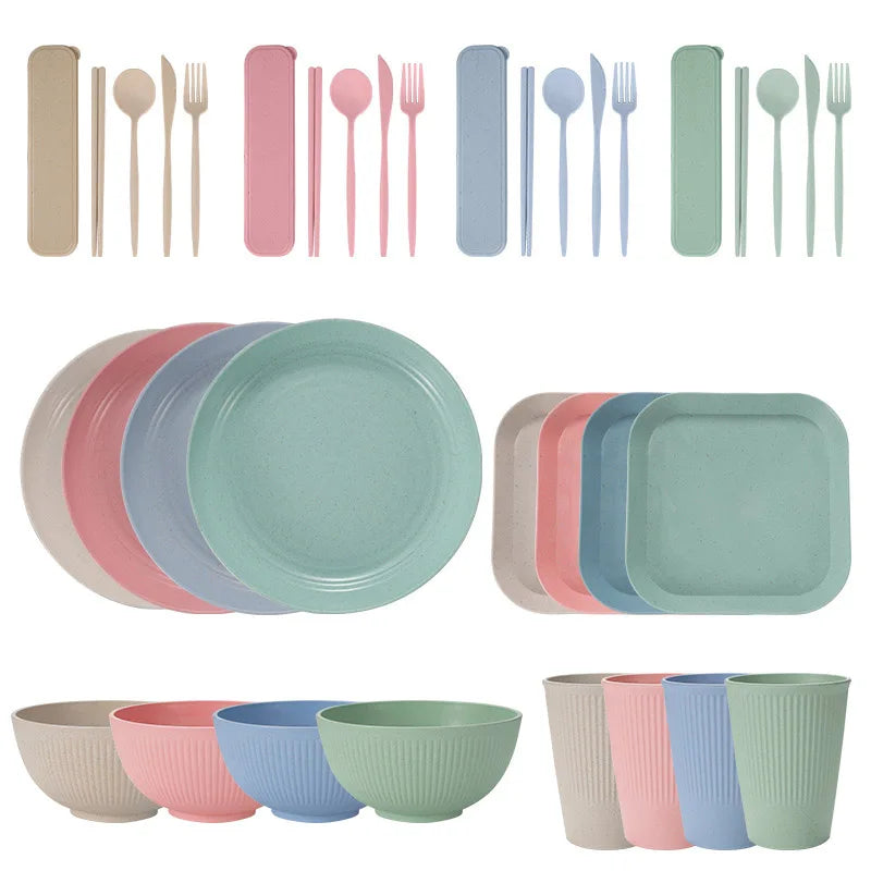 36PCS Wheat Straw Dinnerware Set – Eco Friendly Tableware Kit