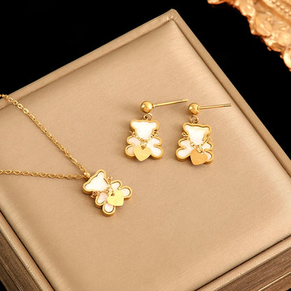 Gold Heart, Star & Flower Necklace and Earrings Set for Women – Waterproof Jewellery