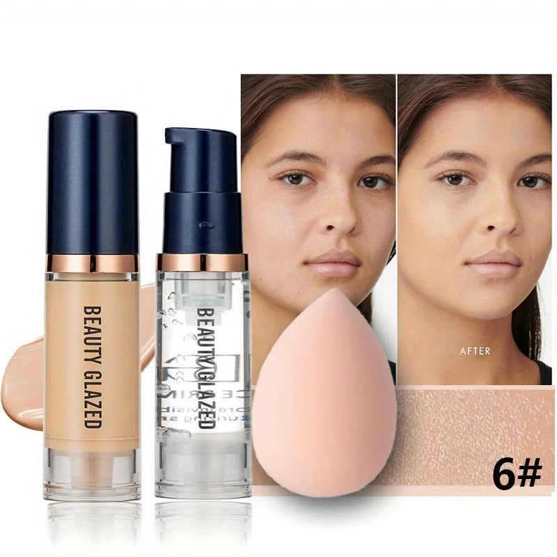 3-Piece Face Makeup Set – Matte Waterproof Liquid Foundation Primer & Makeup Puff
