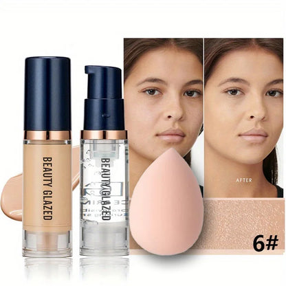 3-Piece Face Makeup Set – Matte Waterproof Liquid Foundation Primer & Makeup Puff