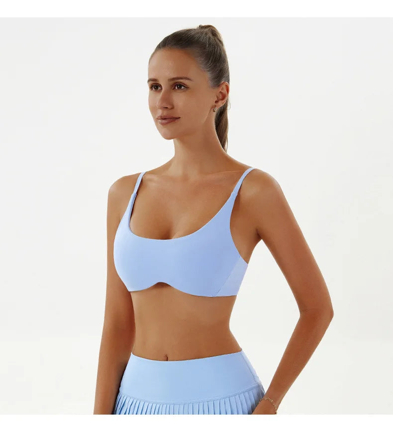 Solid Color Underwear Women Fitness Bra Yoga Vest Gym Sport Top Hollow Yoga Bras Back Push with Chest Pad Two Shoulder Straps