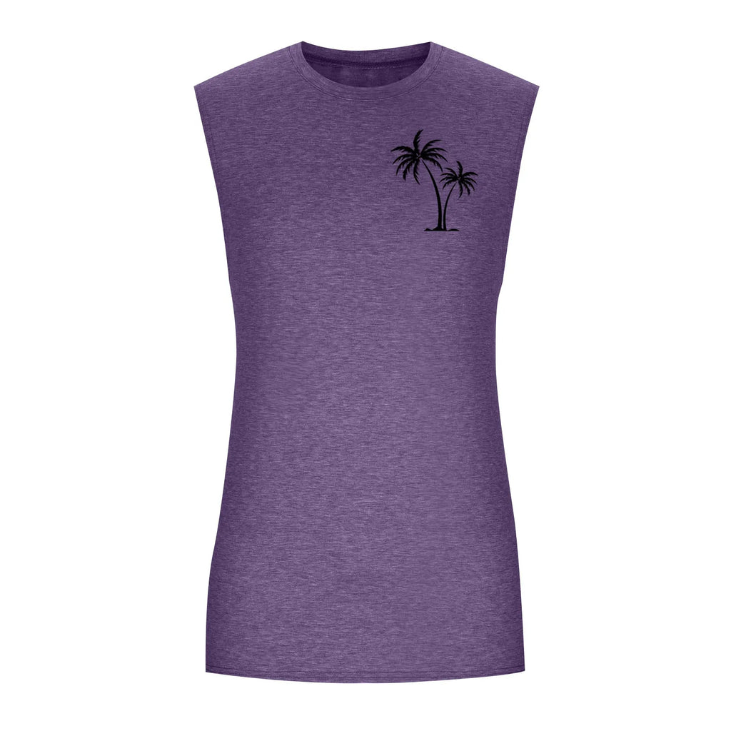 2025 Men'S Muscle Fitness Shirt Sports T-Shirt Gym Training Shirt Summer Casual Vest Tree Print Sleeveless Round Neck
