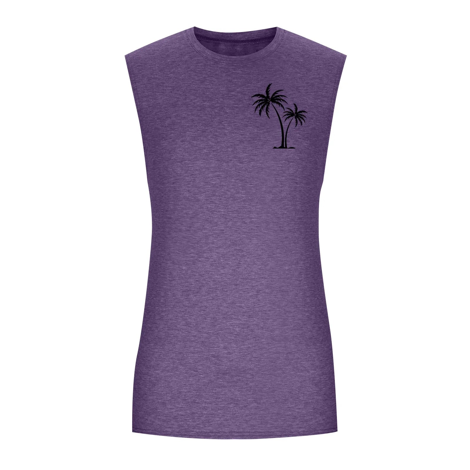 2025 Men'S Muscle Fitness Shirt Sports T-Shirt Gym Training Shirt Summer Casual Vest Tree Print Sleeveless Round Neck