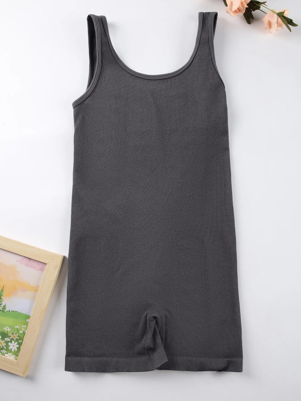 1PCS Backless Yoga Suit U Neck Sleeveless Sports Jumpsuit Solid Colour Threaded Stretch Women Bodysuit Without Bust Pads