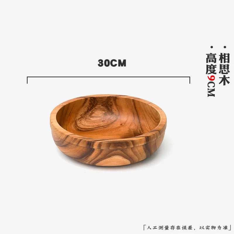 Extra Large Solid Wood Bowl & Tray Set Round Wooden Salad Bowl Ramen Mixing Bowl Natural Wood Tableware