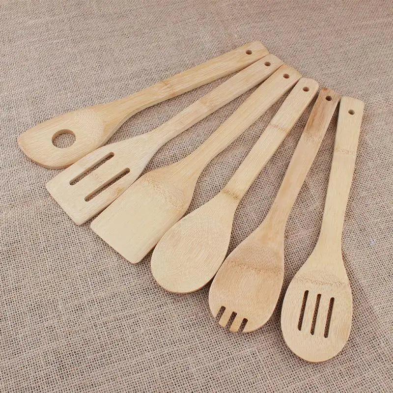 Bamboo Kitchen Utensil Set – Wooden Spoons & Spatula Tools