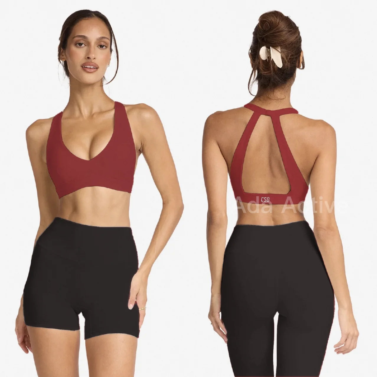 Csb Sports Bra 3 Colors Elastic Ba with Chest Pad SelenaCrop Pilates Nylon Women's Sportswear Casual Clothing