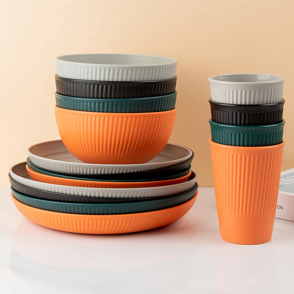 4PCS Wheat Straw Tableware Set – Portable Bowl Cup Plate for Picnic