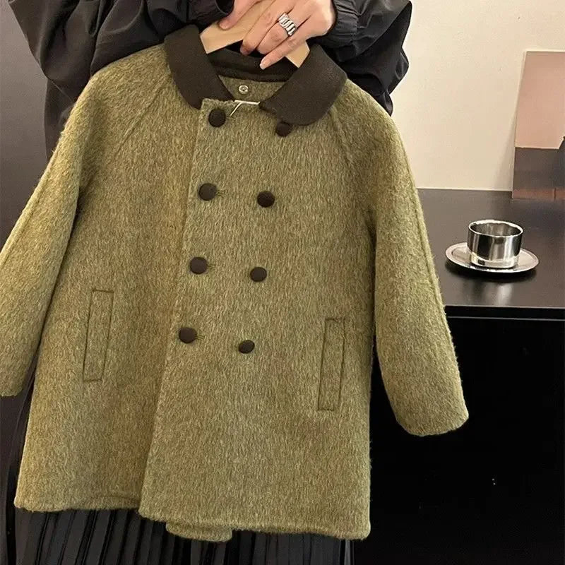 Kids’ Winter Woolen Coat – Double-Sided Fashionable & Warm for Girls