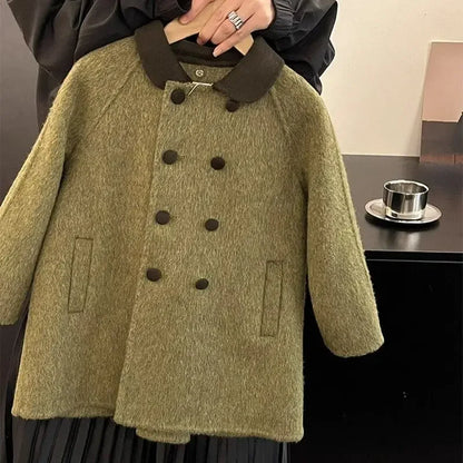 Kids’ Winter Woolen Coat – Double-Sided Fashionable & Warm for Girls