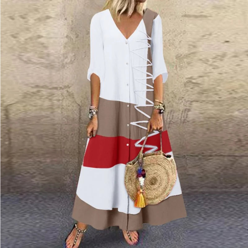 Women’s Boho Maxi Dress – Summer Casual Floral Loose Long Dress for Beach & Party