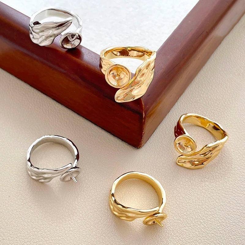 3-Piece Gold-Plated Brass Ring Settings – Irregular Baroque Jewellery Making Accessories