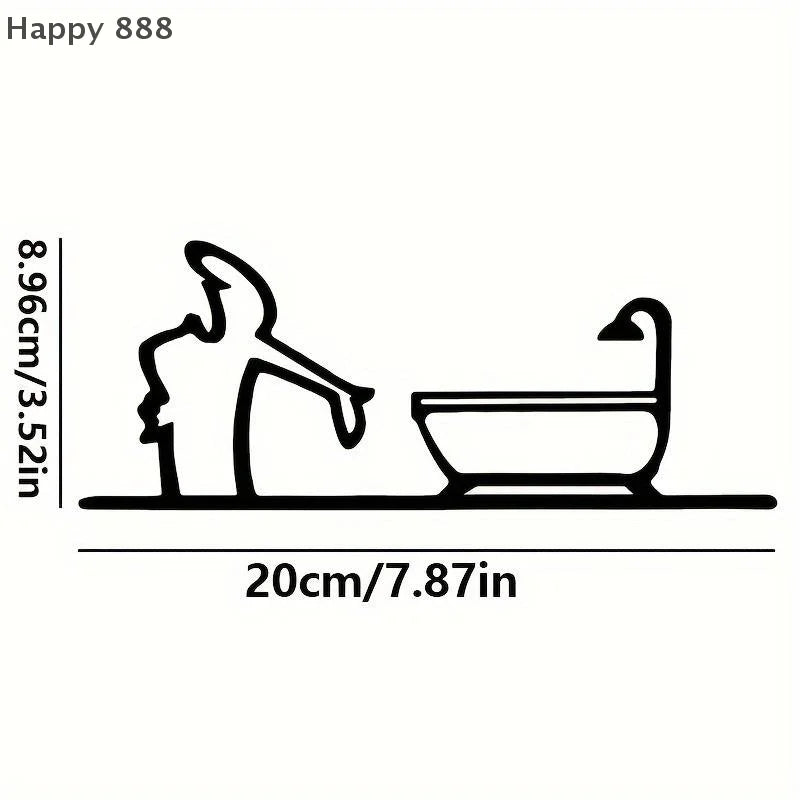 2D Metal Wall Decor – Black-Framed Bathroom Sign for Home Interior