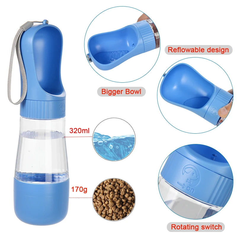 Portable 2-in-1 Dog Water Bottle with Food Container – Travel Pet Water Dispenser for Dogs & Cats