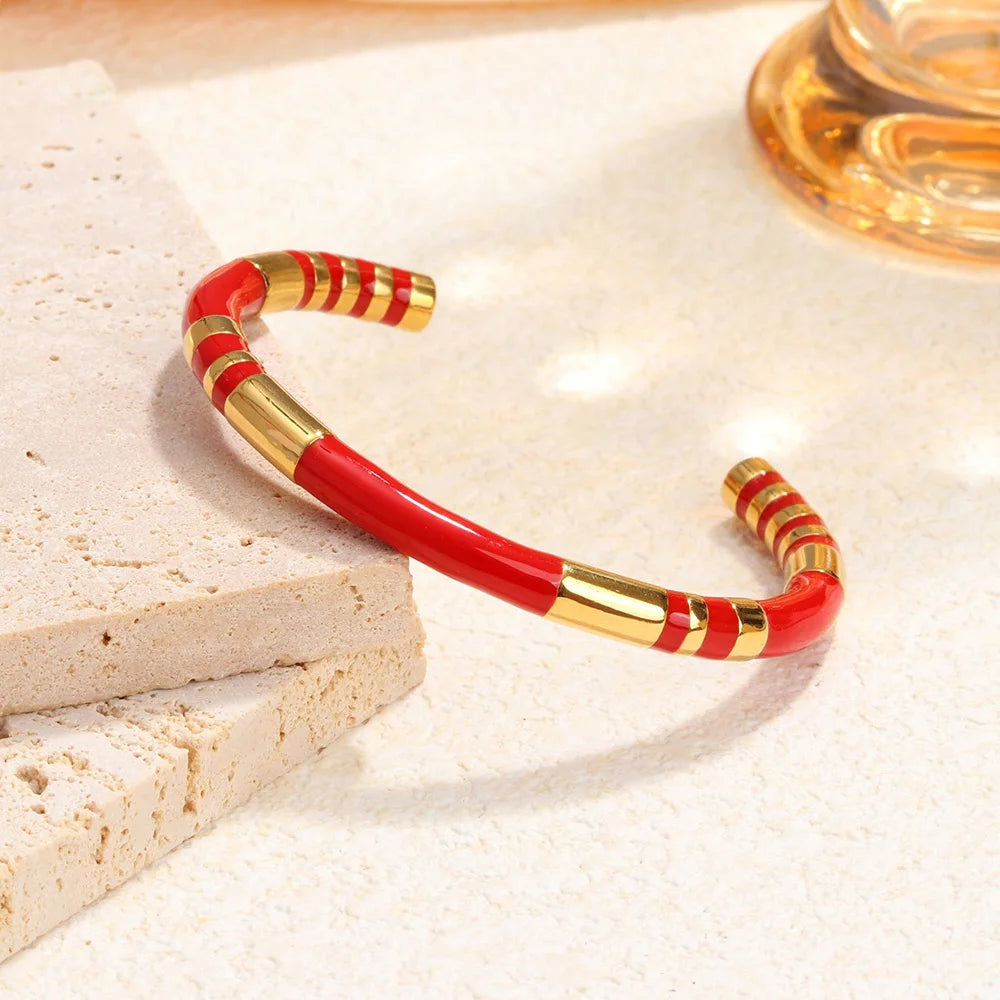 Elegant Stainless Steel Zircon Enamel Bracelet for Women – Waterproof Fashion Jewellery