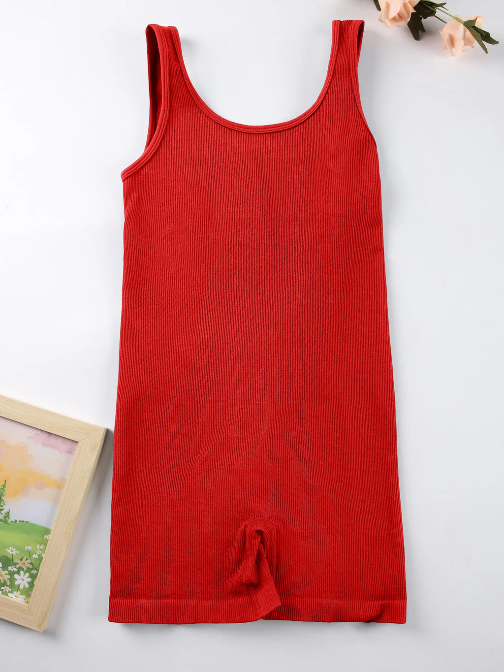 1PCS Backless Yoga Suit U Neck Sleeveless Sports Jumpsuit Solid Colour Threaded Stretch Women Bodysuit Without Bust Pads