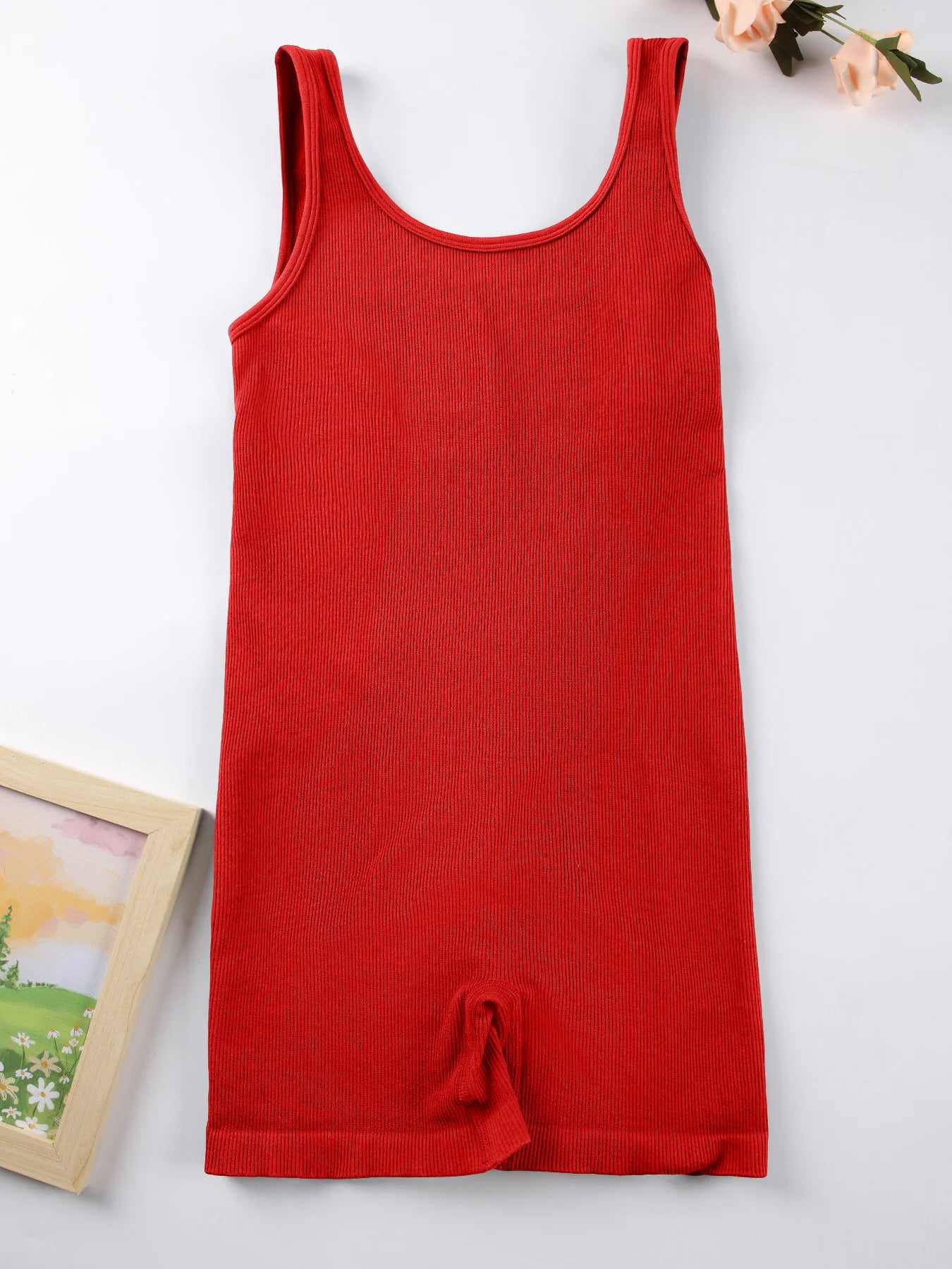 1PCS Backless Yoga Suit U Neck Sleeveless Sports Jumpsuit Solid Colour Threaded Stretch Women Bodysuit Without Bust Pads