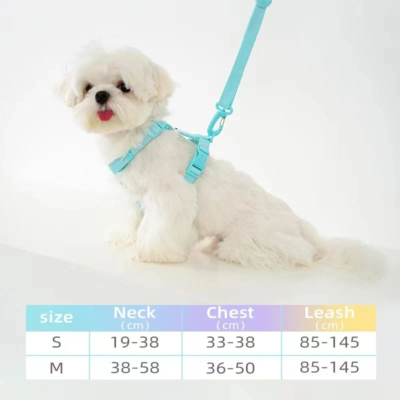 Adjustable Dog Harness & Leash Set – Reflective Macaron Pet Walking Gear