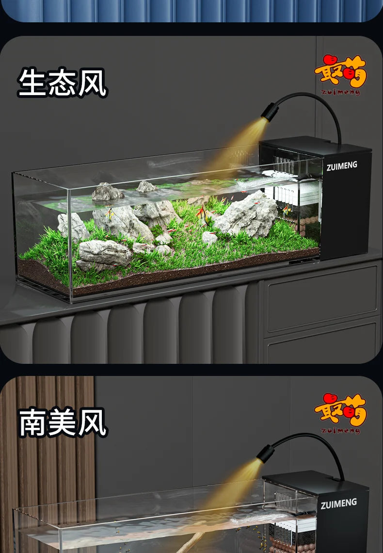 ‌Turtle Aquarium Tank - Fish & Turtle Hybrid Habitat with Stream Landscape, Luxury Villa Ecosystem for Home/Office