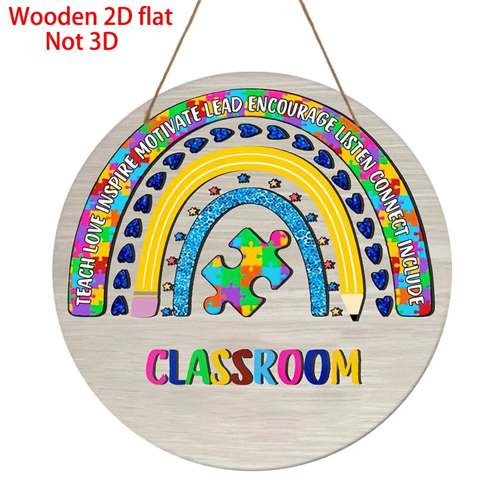 2D Wooden Cartoon Flower Signboard – Classroom & Library Door Hanging Decor