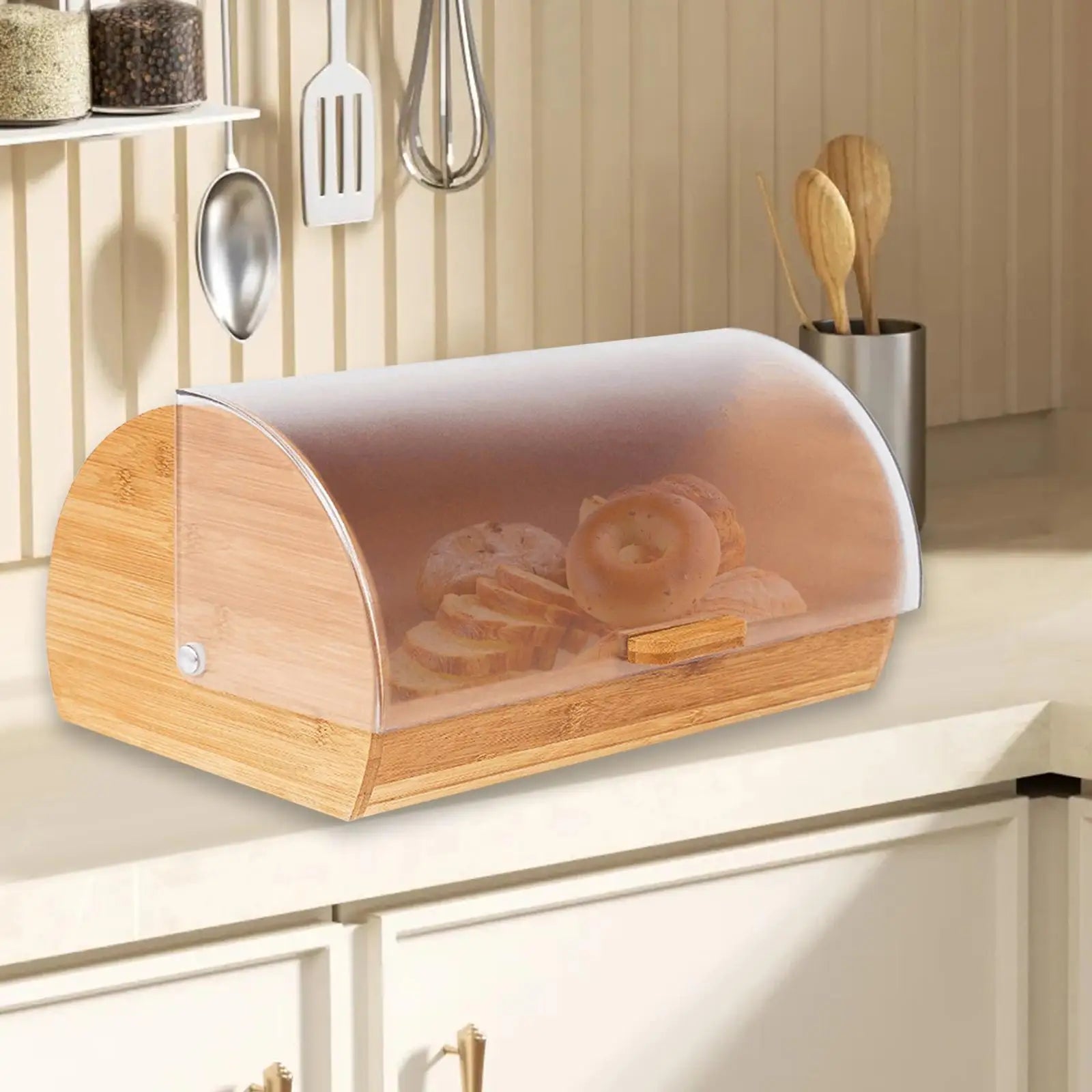 Bamboo Bread Box with Lid – Kitchen Countertop Storage for Bread & Pastries