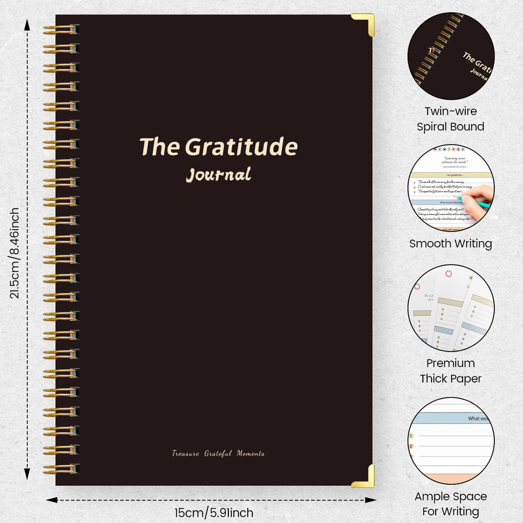 A5 Gratitude Journal Notebook, Mindfulness Journal with Prompts, Spiral Bound Notebook for Positive Thinking, Mood Tracker