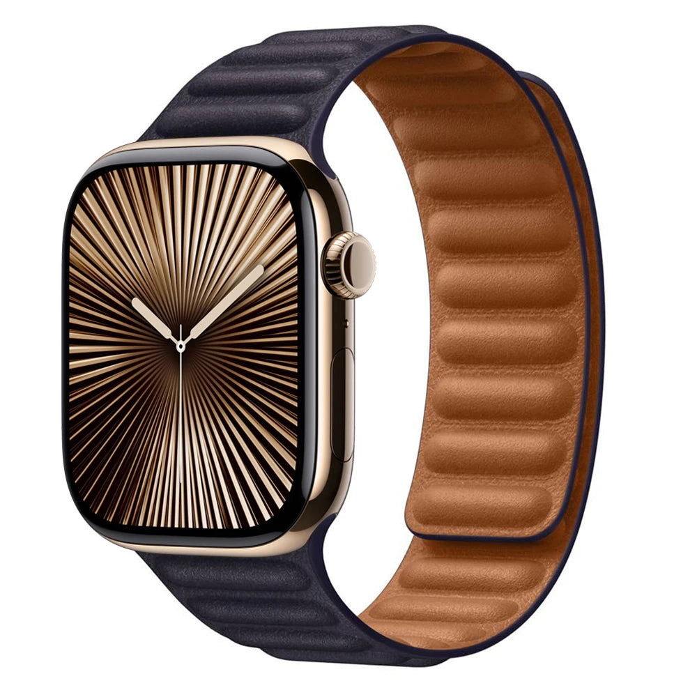 Leather Link for Apple watch band 44mm 45mm 40mm 38 42 Magnetic Loop bracelet iWatch seires SE 6 7 8 9 10 46mm ultra2 49mm strap