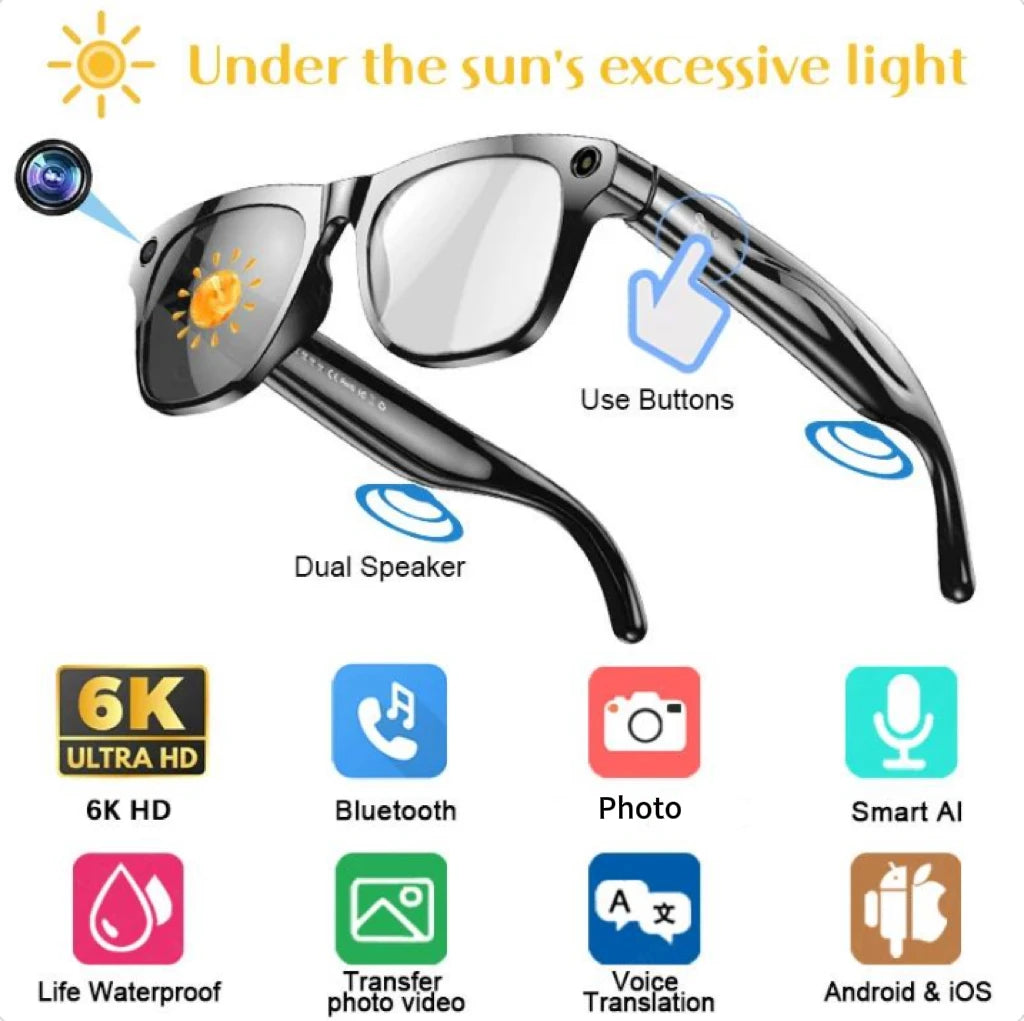 Lenovo 4K HD AI Smart Glasses Photochromic Multifunction Bluetooth Calling Voice Assistant Music Player Translate Camera Glasses