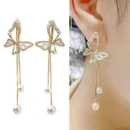 925 Silver Needle Pearl Tassel Drop Earrings for Women – Trendy Zircon Statement Jewellery